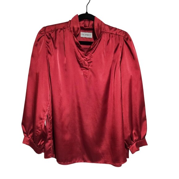 Prophecy Women’s Red Satin Blouse XL Quiet Luxury, Fall Layers, Dark Academia - Picture 2 of 9